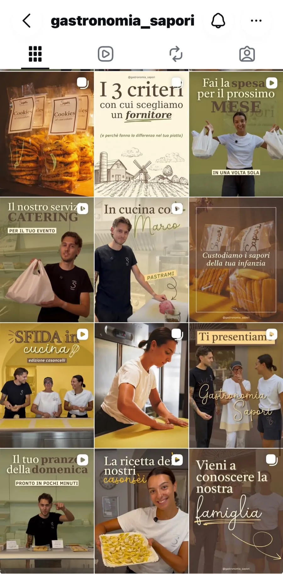 Feed Instagram di Gastronomia Sapori Rovato dopo la collaborazione, con una comunicazione coerente e riconoscibile